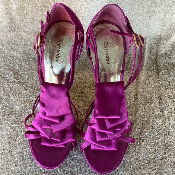 Zigi Soho Fuchsia Satin Ruffle Heels | Women’s Size 7.5M | Strappy Dress Sandals - Picture 2 of 7